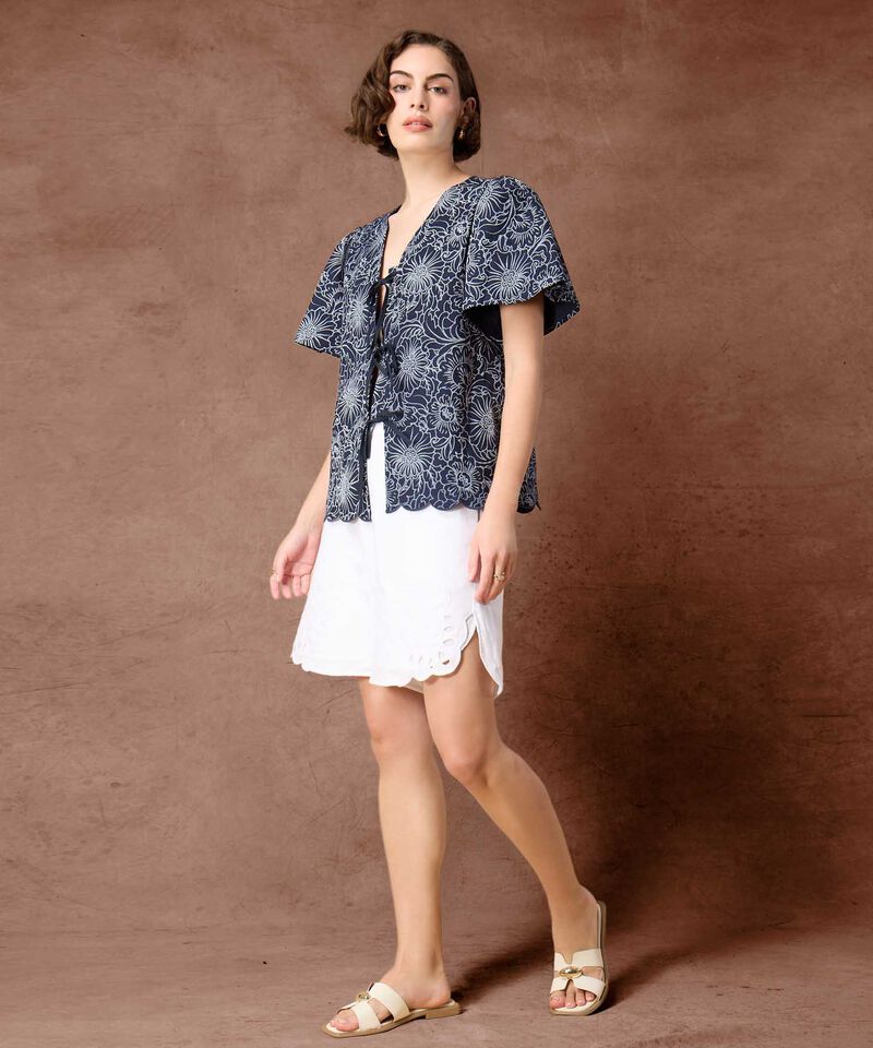 Blusa con Escote V y Cierre de Lazos Para Mujer