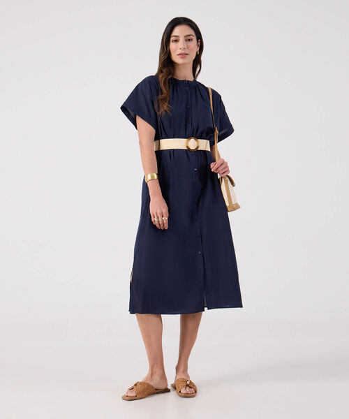 Vestido Unicolor Con Cinturon  image number null