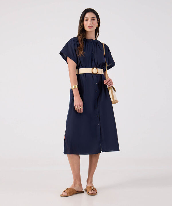 Vestido Unicolor Con Cinturon  image number null