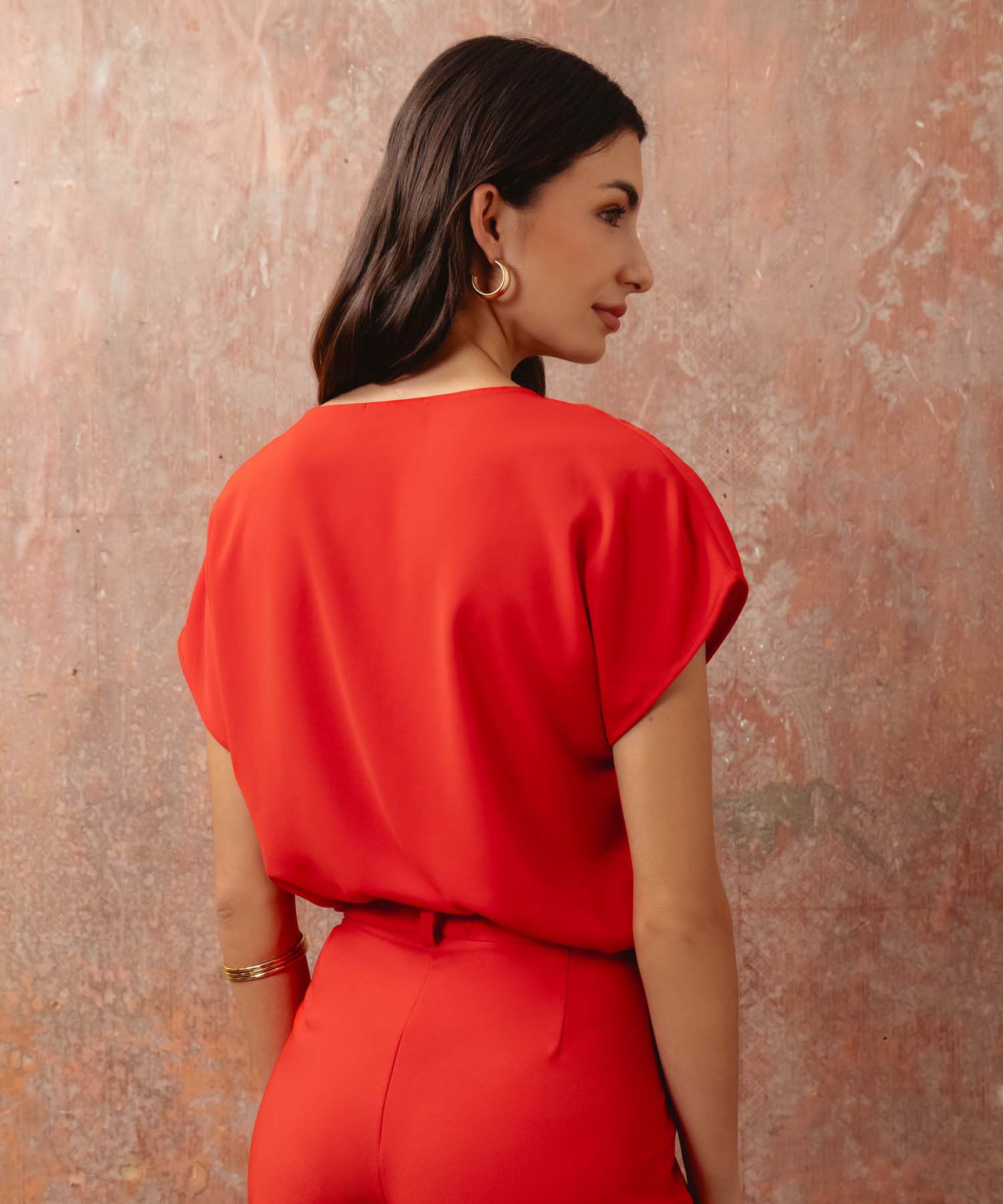 Blusa Con Bordado Frontal Para Mujer Escote V Manga Corta