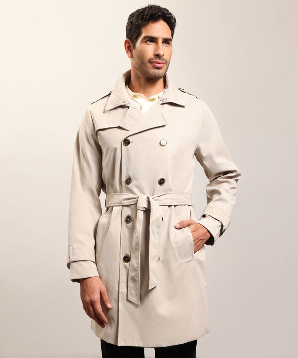 Chaqueta Trench Unicolor Con Cinturon  image number null