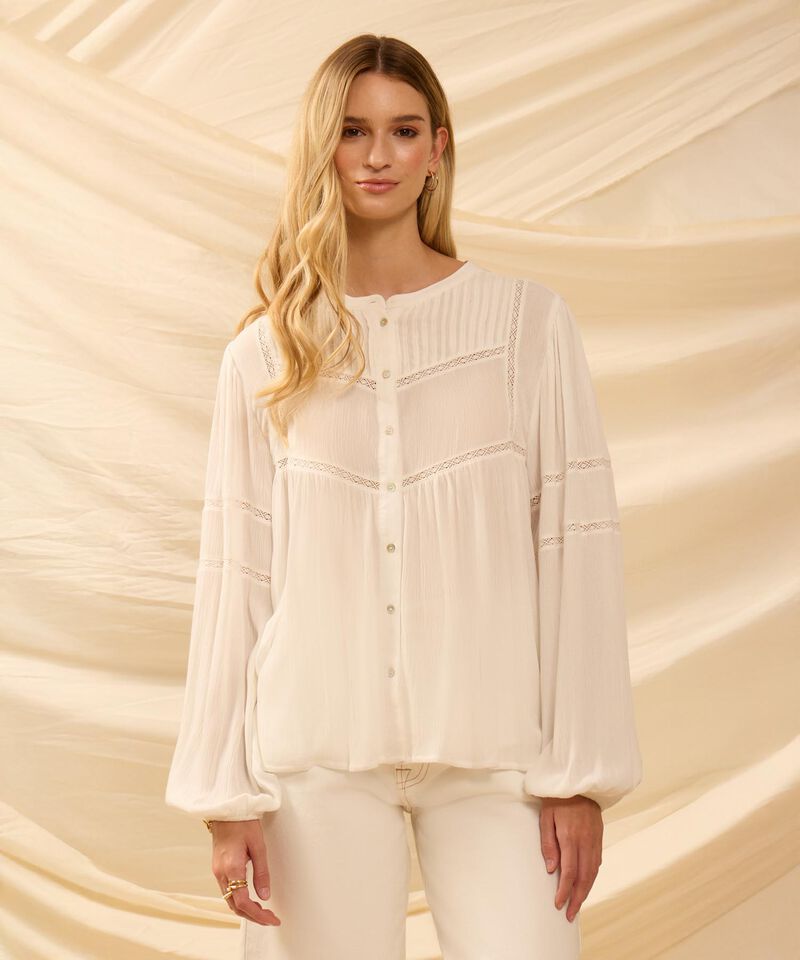 Blusa Unicolor Con Encaje Para Mujer