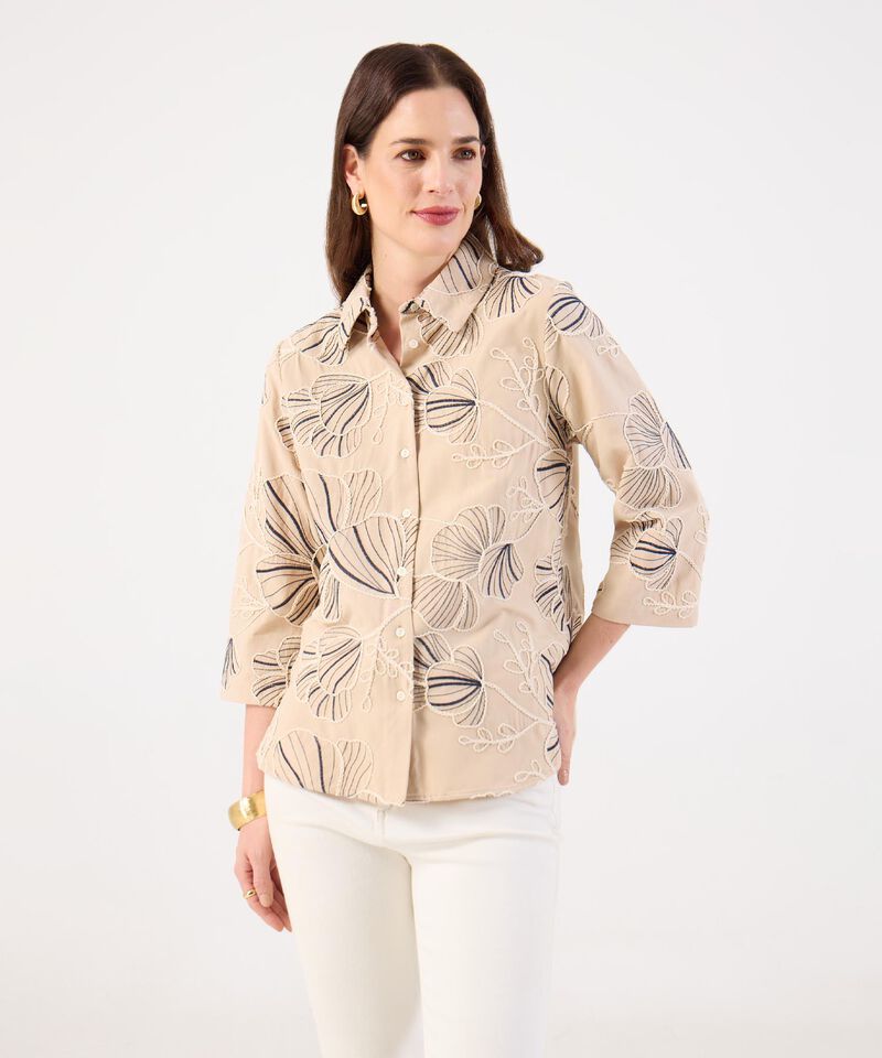 Blusa Camisera con Bordado Floral para Mujer