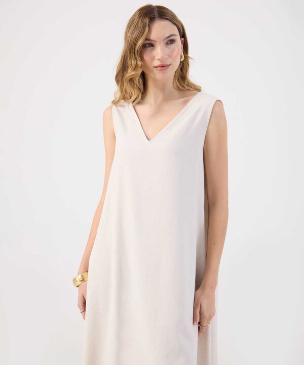 Vestido Corto Liso Mujer Escote V Sin Mangas