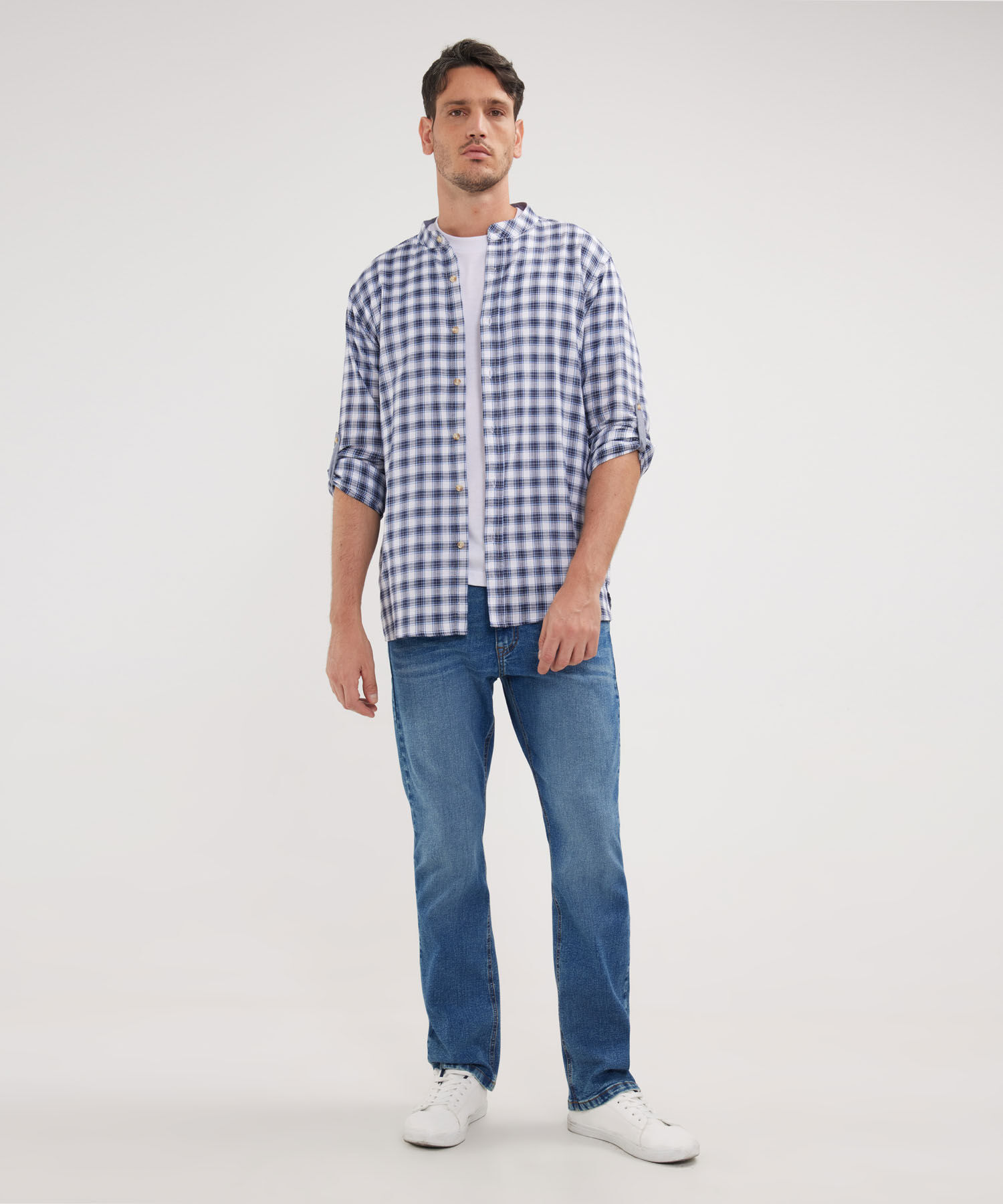 Camisa Manga Larga Cuello Mao Preteñido