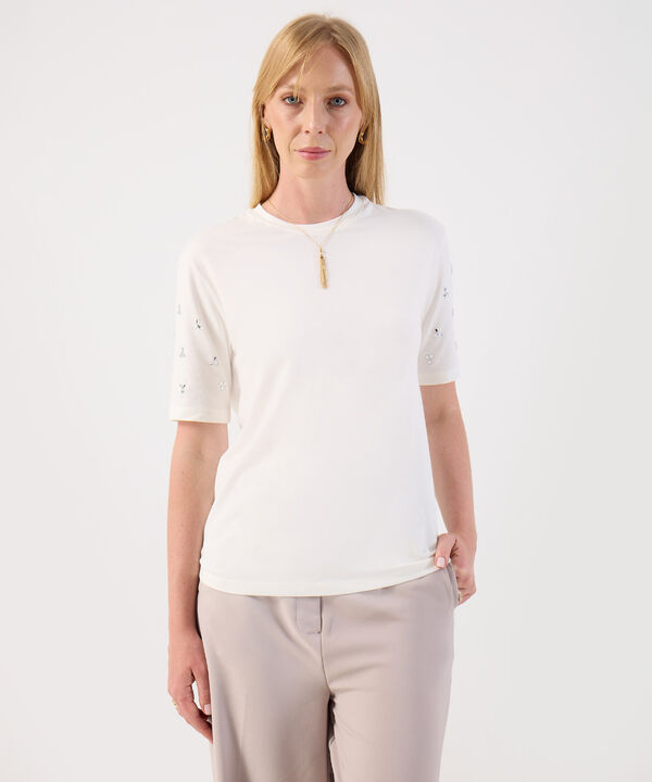 Camiseta Para Mujer Manga Corta Con Apliques De Brillo image number null