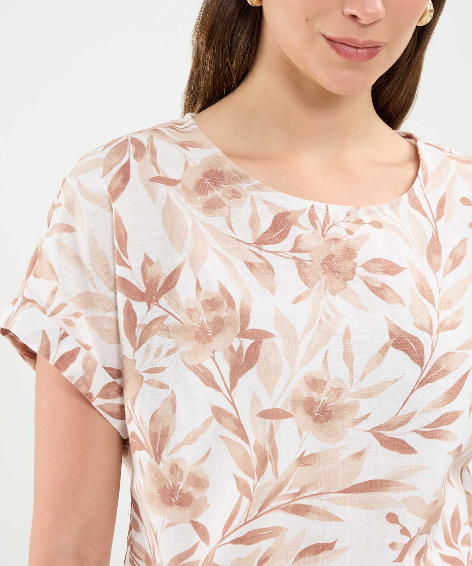 Blusa Manga Corta En Lino Para Mujer
