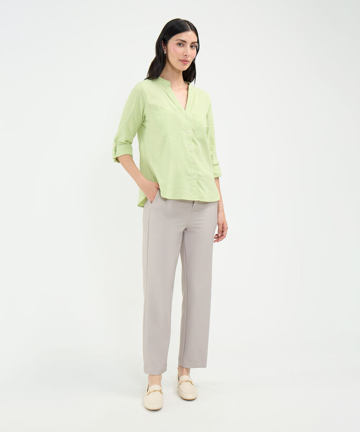 Blusa Cuello Mao en Efecto Lino