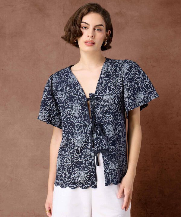 Blusa con Escote V y Cierre de Lazos Para Mujer image number null