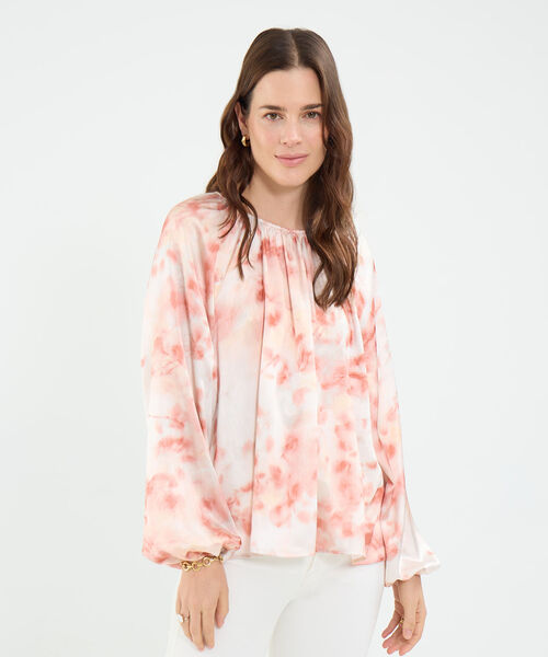 Blusa estampada con pu&ntilde;os encauchados para mujer image number null