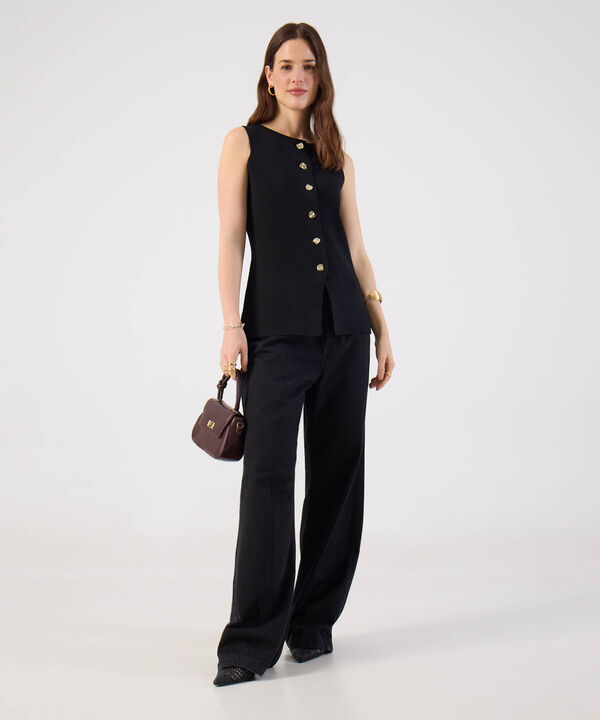 Chaleco Mujer Tejido Sin Mangas Botones Dorados