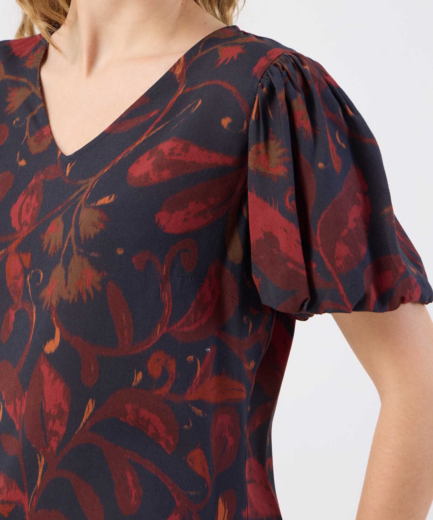 Blusa Estampada Para Mujer Escote V Manga Globo
