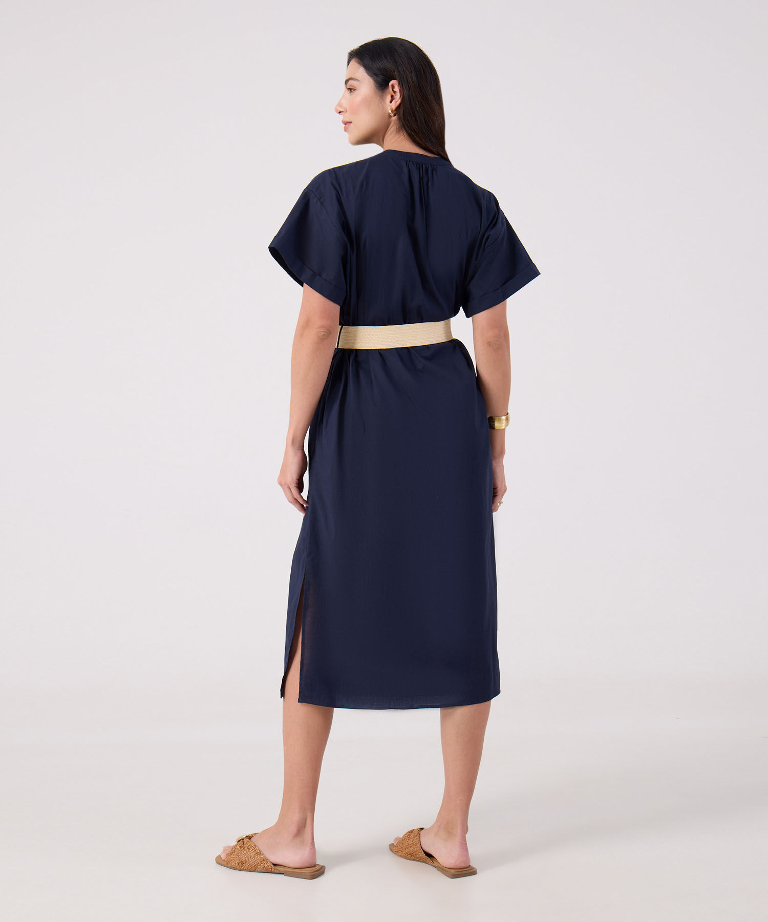 Vestido Unicolor Con Cinturon 