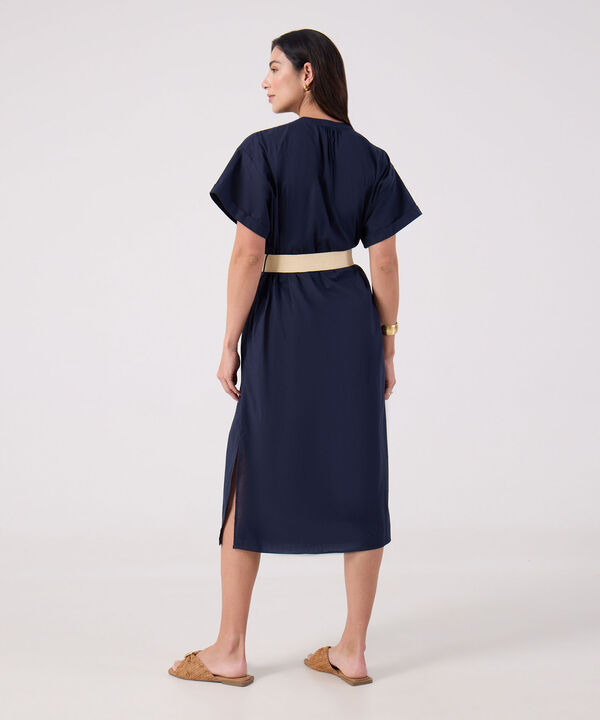 Vestido Unicolor Con Cinturon 