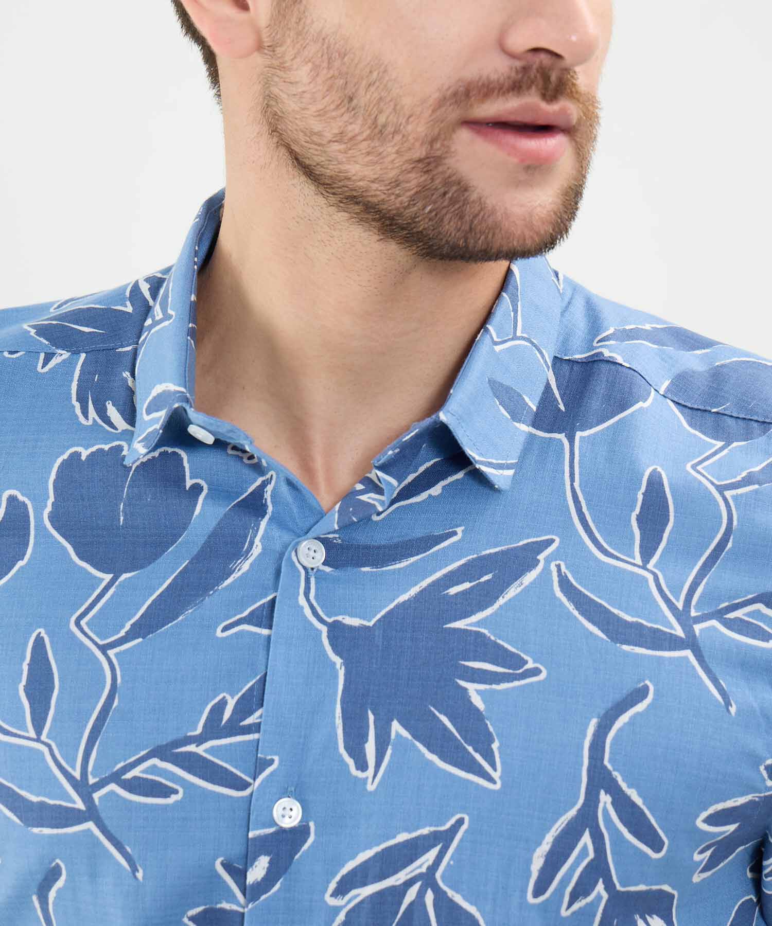 Camisa Estampada en Efecto Lino